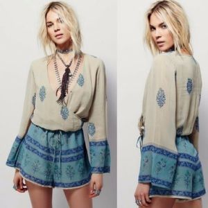 Free People Janpath Romper in blue lagoon jewel tone color combo